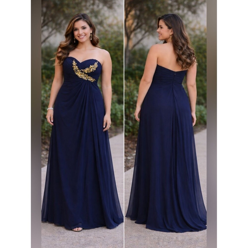 Gail Garrison Strapless Navy Embellished Evening Gown NWT Size 12 Prom Formal